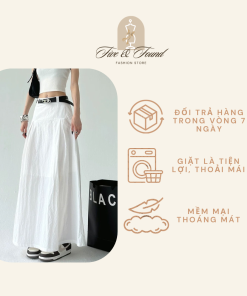 Chân váy chữ A dài cạp cao phong cách thanh lịch, Chân váy dáng xòe chất đũi mềm mại thoáng mát Five & Found - FF03