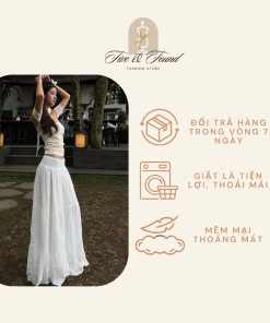 Chân váy maxi vải xô thêu hoa Five & Found hai lớp cao cấp-FF04