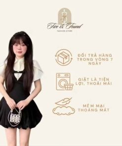 Váy sơ mi nữ Five & Found VSM01 tay bồng phối ghi lê - Vải mềm thoáng mát - Dáng xòe tôn dáng